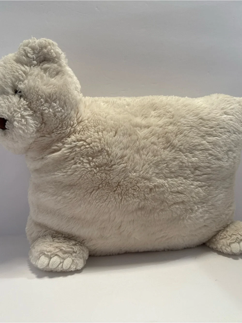 Set of 2 Large Pottery Barn Kids Dog Puppy Bear Pillow Cream Faux Fur